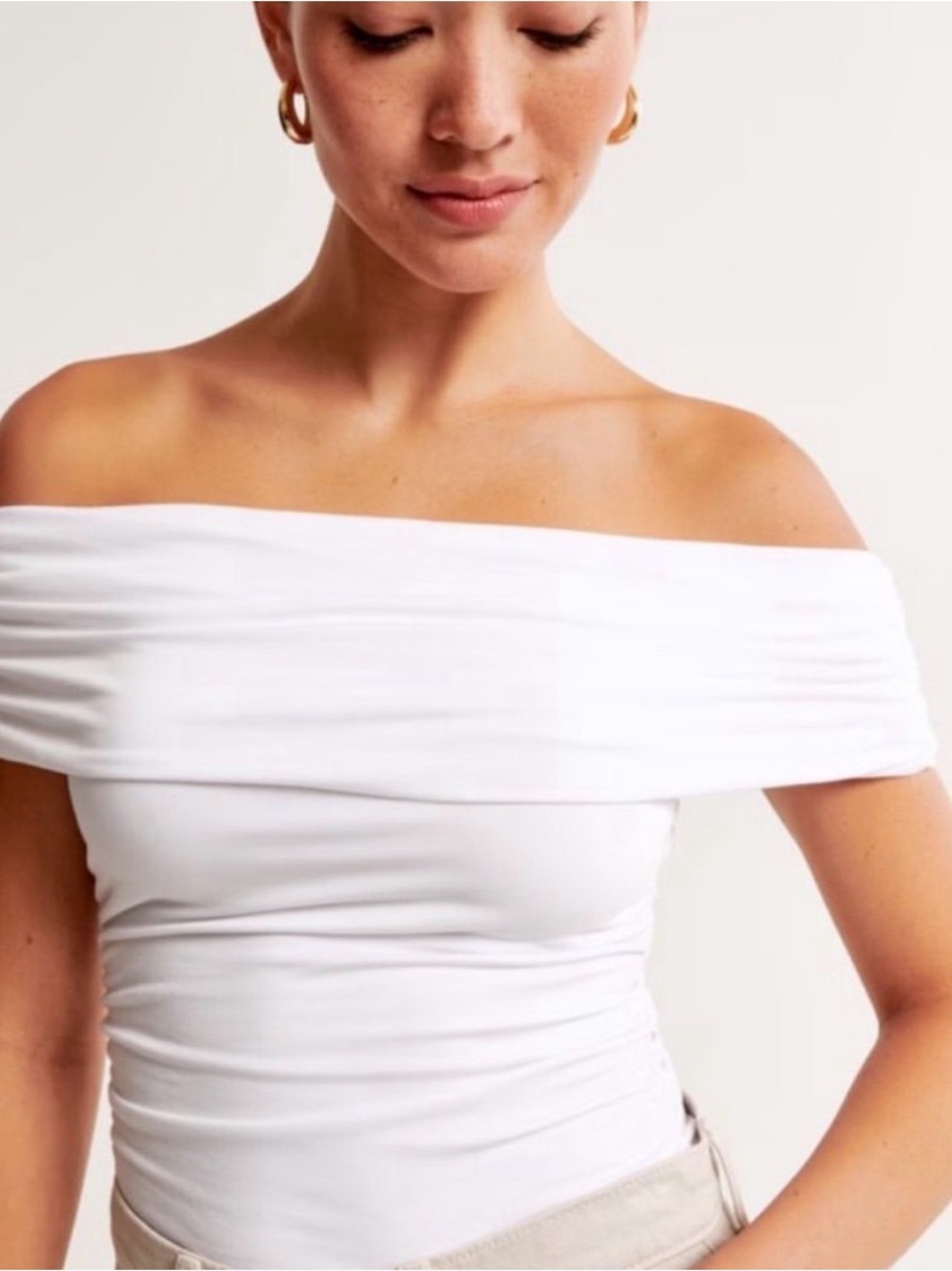 NWT Abercrombie & Fitch Modal Ruched Off-The-Shoulder Top White